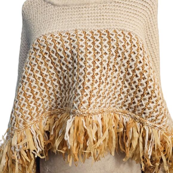 NWOT Anthropologie Fringe Turtleneck Cropped Poncho Sweater $200 - Picture 5 of 8